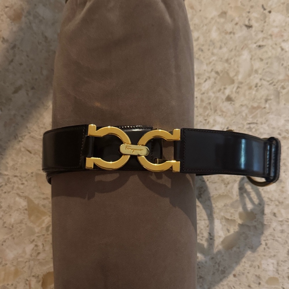 Salvatore Ferragamo Black and Gold Belt